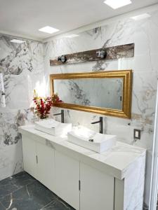 パラカスにあるCasa Monet Residential Paracasの洗面台が2つと鏡があるバスルーム