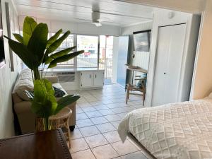 Stunning Studio with community pool just steps to Beach and Boardwalk!客房内的一张或多张床位