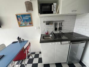 Kuchyň nebo kuchyňský kout v ubytování ECO STUDIOS mezzanine wifi piscine stationnement gratuit terrasse dans jardin