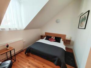 a bedroom with a large bed in a attic at Lucky center Ljubljana in Ljubljana