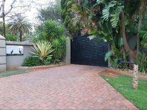 a driveway in front of a fence with plants at Cranes Nest Studio in Pretoria