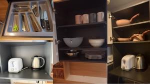 two pictures of a kitchen with appliances in a pantry at Hua Hin - My pleasure in Hua Hin