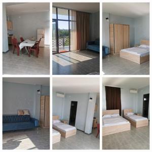 four pictures of a room with a bed and a table at Datuna in K'obulet'i +17 photos