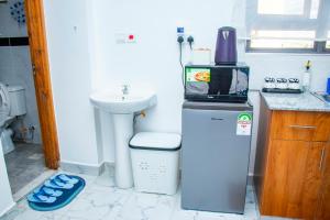 a small kitchen with a sink and a refrigerator at Adristar Homes Ruiru Membley in Ruiru