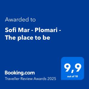 Certifikát, ocenenie alebo iný dokument vystavený v ubytovaní Sofi Mar - Plomari - The place to be
