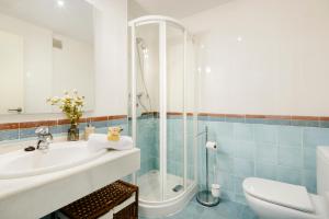 a bathroom with a shower and a sink and a toilet at Duplex Las Margas Vistas Montañas in Sabiñánigo +15 photos