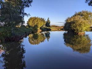 a river with trees reflecting in the water at The Shippon Barn - A delightful haven for families in Wirral