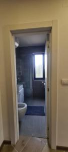 a bathroom with a toilet and a window at Studio Andrea in Divčibare
