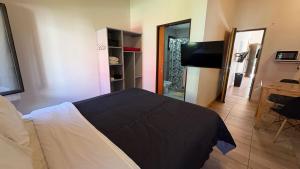 a bedroom with a bed and a flat screen tv at Luz del Rincón in Merlo