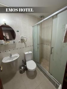 a bathroom with a toilet and a shower and a sink at EMOS HOTEL in Istanbul +27 photos