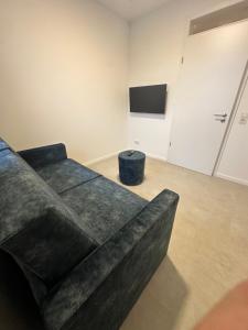 un soggiorno con divano e TV a schermo piatto di Drei Kirchenblick Ferienwohnung a Heilbad Heiligenstadt