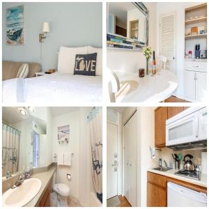 een collage van vier foto's van een badkamer bij Lovely Beachside Studio 5679 in Williamsburg