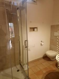 a bathroom with a shower and a toilet at Casa della Luna in Matera