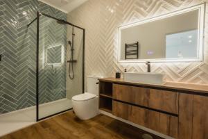 a bathroom with a toilet and a sink and a shower at São Jorge Holiday Homes in Velas +28 photos