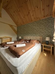 a bedroom with a large bed in a attic at Edenski vrt in Ivančna Gorica