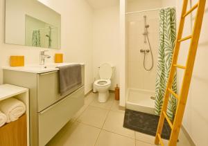 a bathroom with a sink and a toilet and a shower at Appartement Ferrero in Angoulême +13 photos