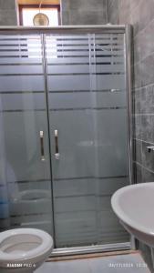 a bathroom with a shower and a toilet and a sink at Country House in Wadi Musa