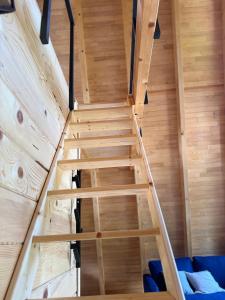 a wooden staircase in a tiny house at Villa Kosta in Srb