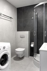 La salle de bains est pourvue de toilettes et d'un lave-linge. dans l'établissement CityCentre #nestaparamenty, à Bielsko-Biała 11 autres photos