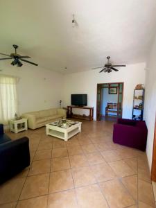 特米斯科Residencia JV的客厅里有沙发和电视