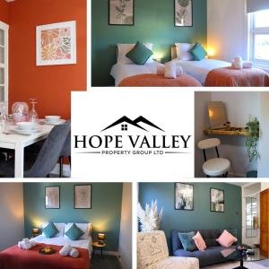 eine Collage aus vier Bildern eines Hotelzimmers in der Unterkunft Hope Cottage In Slough With Parking in Slough