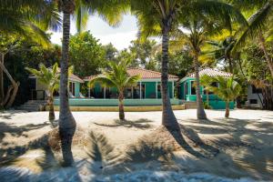 a house on the beach with palm trees at 6-Guest Beachfront Oasis w Private Pool in Maya Beach