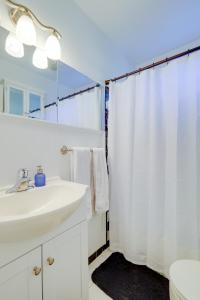 a white bathroom with a sink and a shower curtain at 2 Bed Charming Home Cayce W Columbia in Cayce