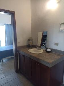 un baño con lavabo y espejo en La Casona, San José del Cabo, en San José del Cabo