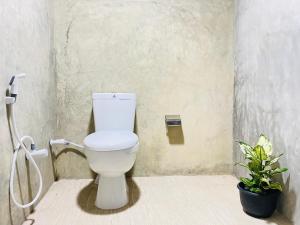 Un inodoro blanco en un baño con una planta. en SunRest, en Weligama 28 fotos más