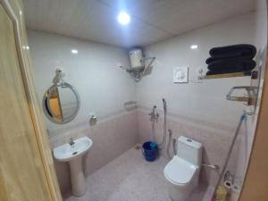 a bathroom with a sink and a toilet and a mirror at Anna Cottages Agonda in Agonda