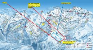 un mapa de una pista de esquí en una montaña nevada en Scenic fully equipped studio, en Planvillard 2 fotos más