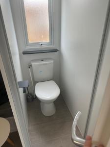 塞里尼昂Mobil Home SIBLU VALRAS PLAGE的一间带卫生间的小浴室,设有窗户
