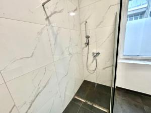 um banheiro com chuveiro com porta de vidro em HONOR-House em Linz mais 26 fotografias