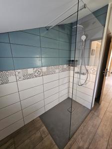 a bathroom with a shower with a glass wall at Cottage Salomé in Rue +4 photos