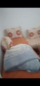 a bed with two pillows and a blue pillow at Dar lbahia in Oulad Akkou