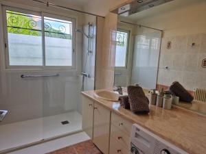 a bathroom with a sink and a shower at Pays Basque Gite Munhoa in Anhaux