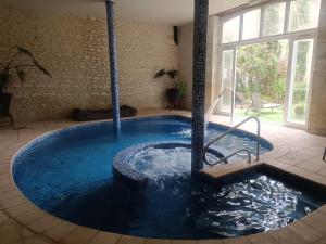 a large plunge pool in a living room with a swimming pool at Hostellerie Les Hauts De Sainte Maure in Sainte-Maure-de-Touraine