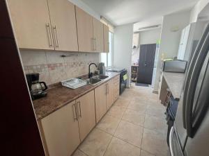 a kitchen with a sink and a refrigerator at Acogedor apartamento en El Cangrejo in Panama City