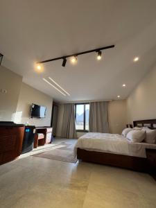 una camera da letto con un letto e una TV a schermo piatto di Zahira Pyramids View a Il Cairo