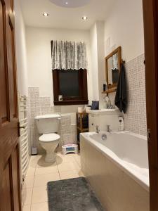 a bathroom with a tub and a toilet and a sink at My Alba Home in Fife
