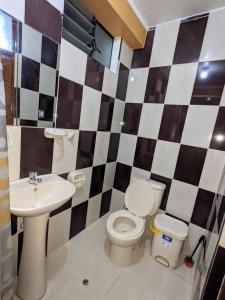a bathroom with a toilet and a sink at Andes Apartment Sicuani in Sicuani