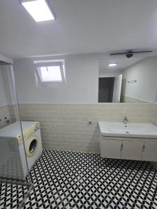 un bagno con lavandino e lavatrice di VILLA OLINDA a Ahmediye