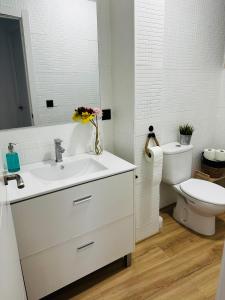 a white bathroom with a sink and a toilet at Esparta Home ! in Córdoba +12 photos