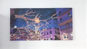 a christmas lighted tree in front of a building at B&B dalla Nonna in Salerno