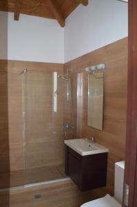 een badkamer met douche, wastafel en toilet bij Villa Arcadia in Zakynthos