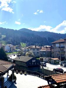 a city with buildings and a mountain in the background at Апартамент и Студио Перелик in Chepelare +14 photos