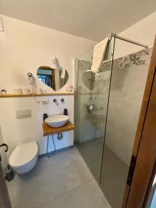 een badkamer met een douche, een toilet en een wastafel bij Villa Quattro Stagioni in Colico