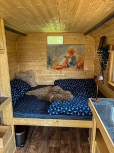a bed in a wooden room in a cabin at Le petit in Úpice +29 photos