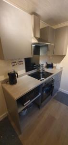 eine Küche mit Herd und Arbeitsplatte in der Unterkunft Simple, cosy and comfortable 3 beds in Kings Lynn