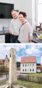 deux photos de deux personnes debout à côté d'une maison dans l'établissement Einzelzimmer mit Bad in Heiligenstadt, à Heilbad Heiligenstadt